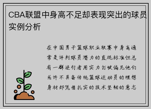 CBA联盟中身高不足却表现突出的球员实例分析