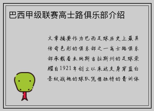 巴西甲级联赛高士路俱乐部介绍
